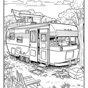 Illustration of Caravan parked at campsite