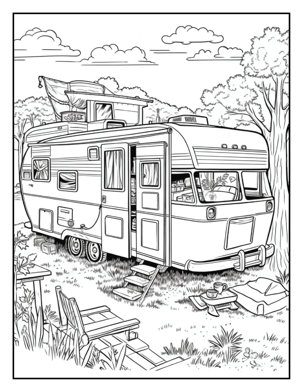 Illustration of Caravan parked at campsite